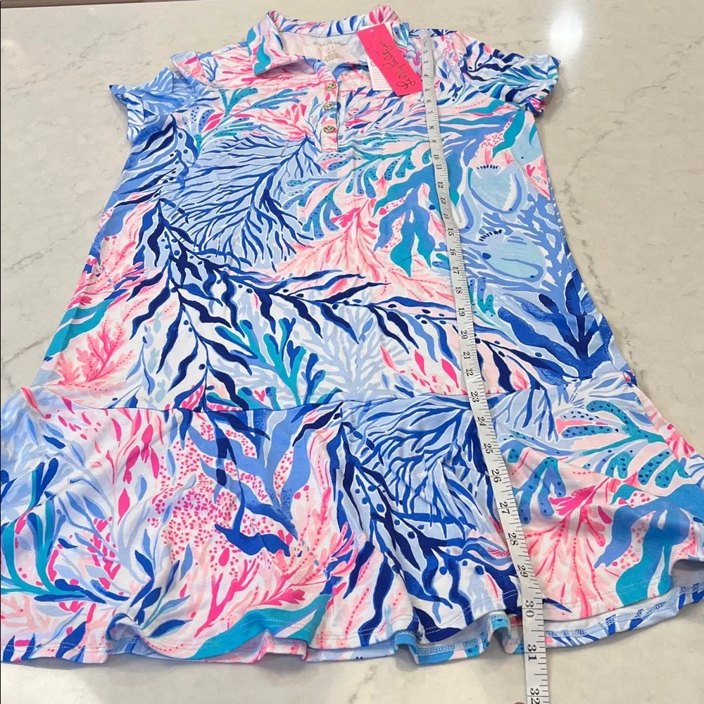 Lilly Pulitzer NWT‎ Mini Sadie Polo Dress Girl's XL Crew Blue Kaleidoscope Coral